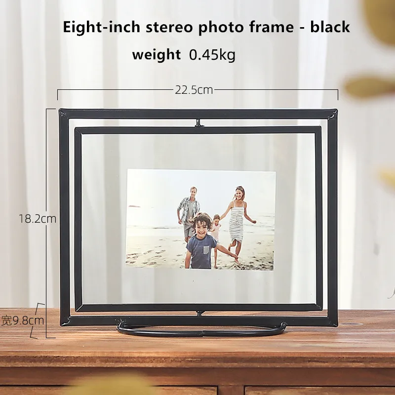 8 inch rotate black Геометрическая металлическая Стеклянная фоторамка Складная Вращающаяся стерео стеклянная рамка для рабочего стола декоративная Персонализированная фотоальбом подарок - Цвет: 8 inch rotate black
