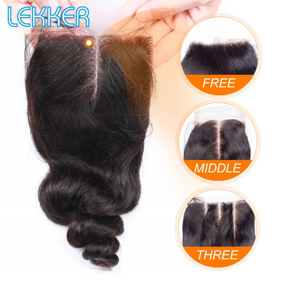 Lekker Loose Wave Bundles with Closure Brazilian Hair Weave Bundle with Closure 3 Bundles with 4*4 Lace Closure