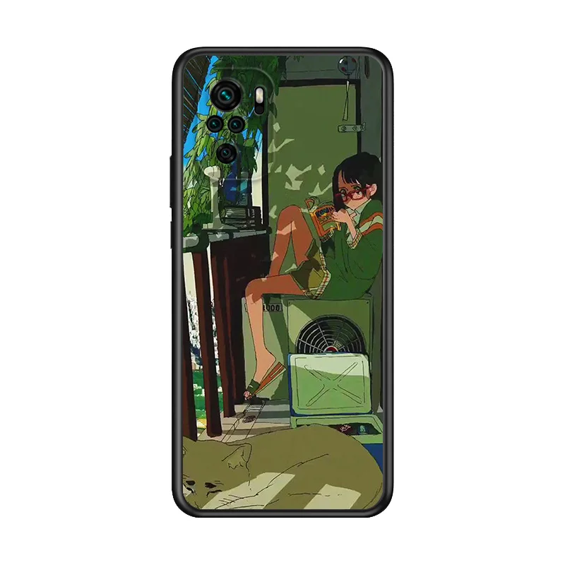

Anime Neon Color Art Girl For Xiaomi Redmi Note 10S 10 9T 9S 9 8T 8 7S 7 6 5A 4X Pro Max Black Phone Case