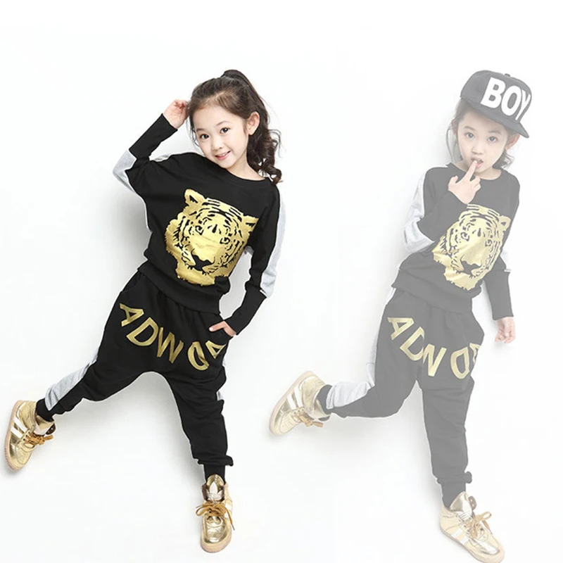 Сезон весна футболка с принтом Тигра для маленьких девочек комплект спортивной