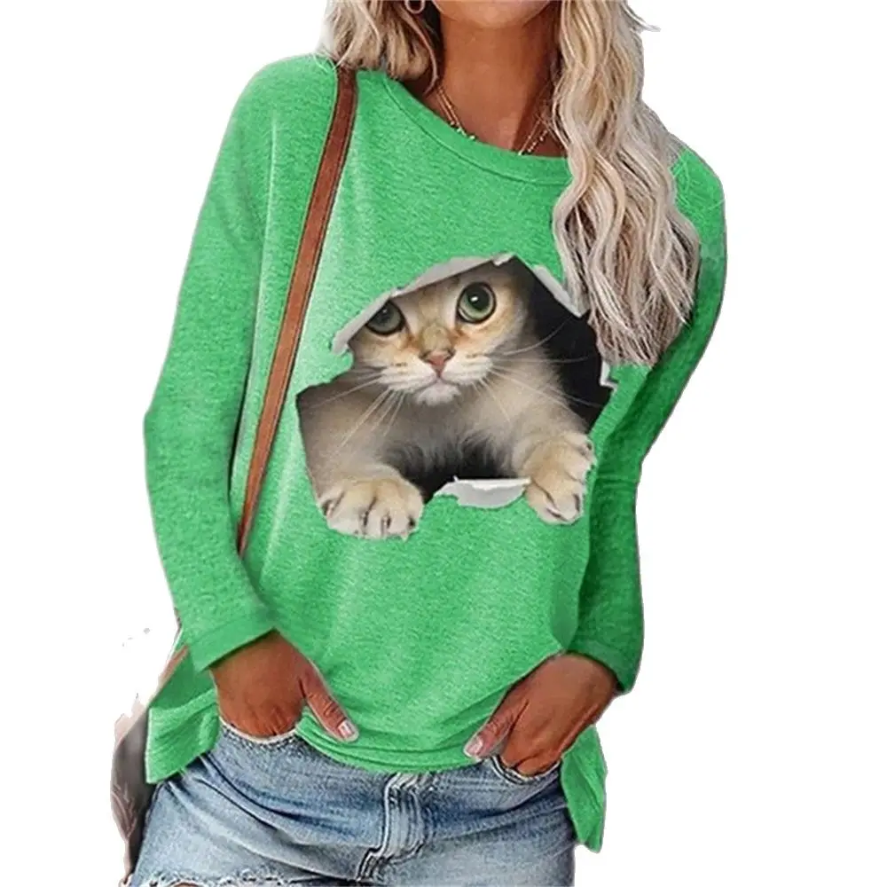 Женский хлопковый пуловер с круглым вырезом длинная свободная повседневная