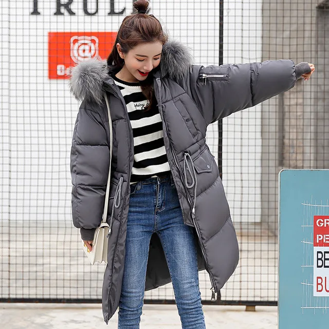 

Big Fur Winter Coat Thickened Parka Women Stitching Slim Long Winter Coat Down Cotton Ladies Down Parka Down Jacket Women 2019
