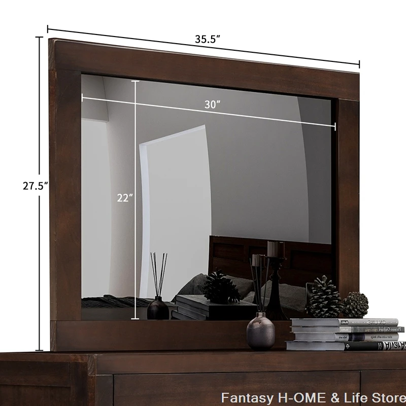 

Retro Solid Wood Dresser Mirror Desktop Makeup Mirror HD Image Dressing Table Mirror Square Solid Bedroom Glass Decoration