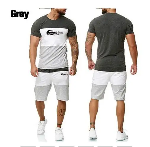 

2021 summer men's sportswear set, short sleeve T-shirt and shorts, men's casual sportswear, fitness suit, color matching printed