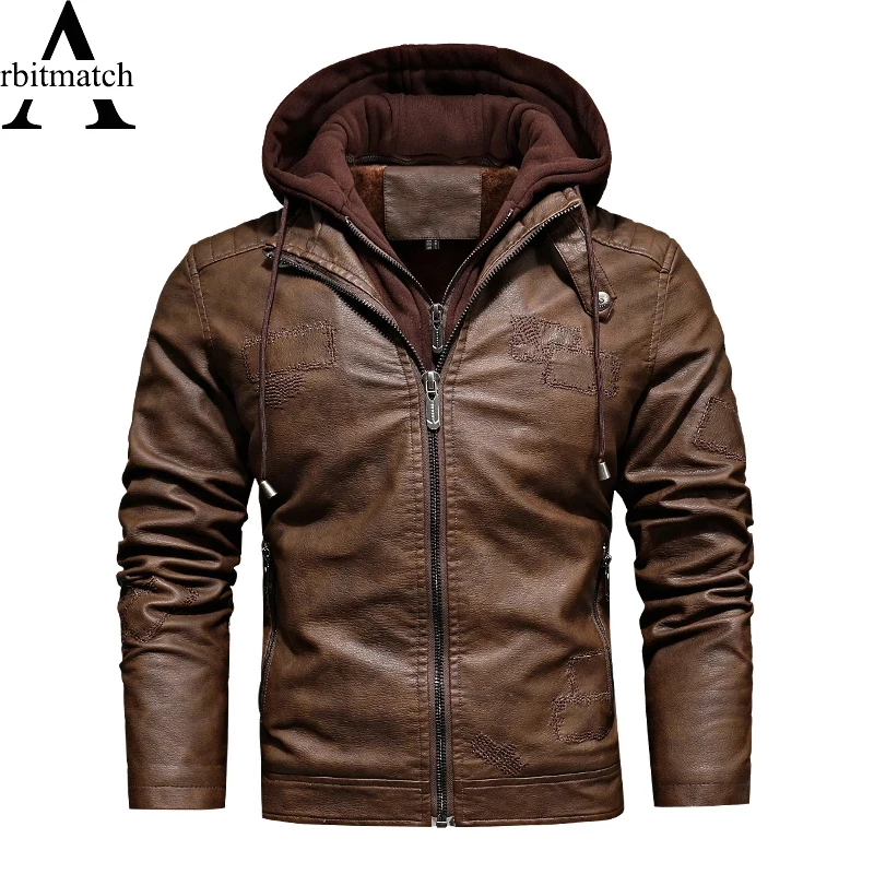 

Man's Coat Thicken Winter Leather Jacket Men Wool Lining Motorcycle PU Leahter Jacket Hooded Collar Casual Windbreaker Slim Coat