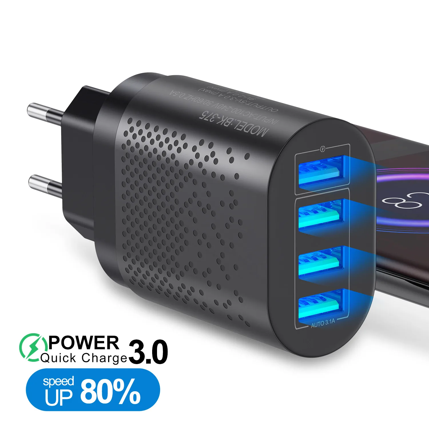 

Cargador USB para teléfono móvil, dispositivo de carga rápida de pared de 48W, 3A, con enchufe europeo/estadounidense, para iPho