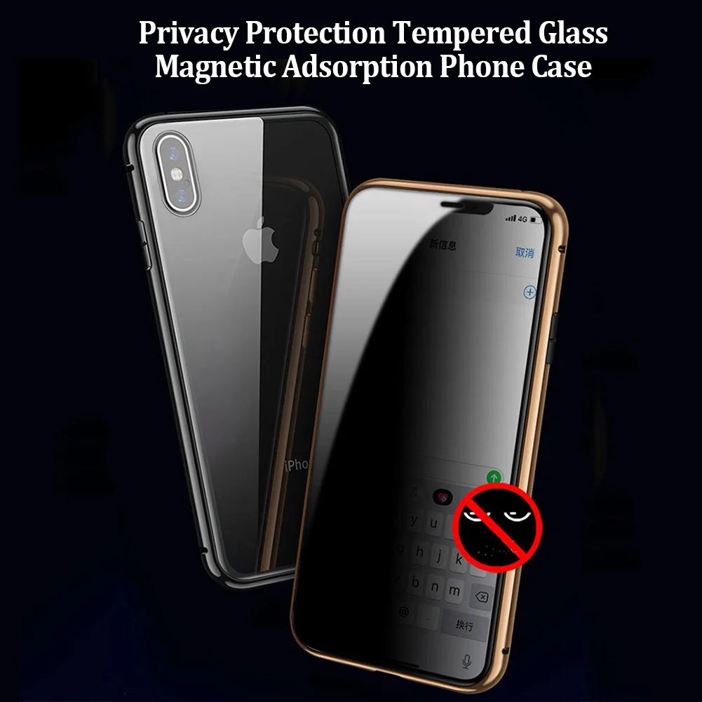 Magnetic Tempered Glass Privacy Protector Case for iPhone XS MAX XR X 11 Pro Max Anti Peep Metal Bumper Samsung Note 10 Plus |