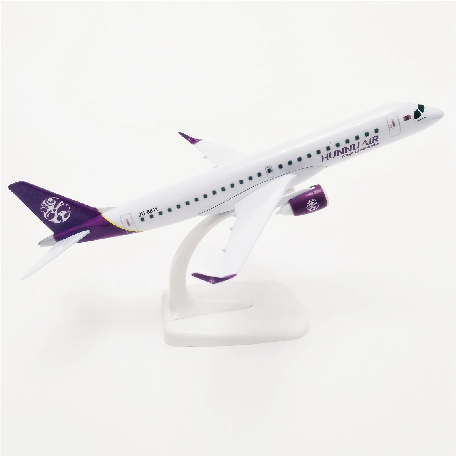 

20cm Metal Alloy Plane Model Mongolian Hunnu Air Embraer E-190 Airlines Airways Airplane Model w Stand Diecast Aircraft Gift