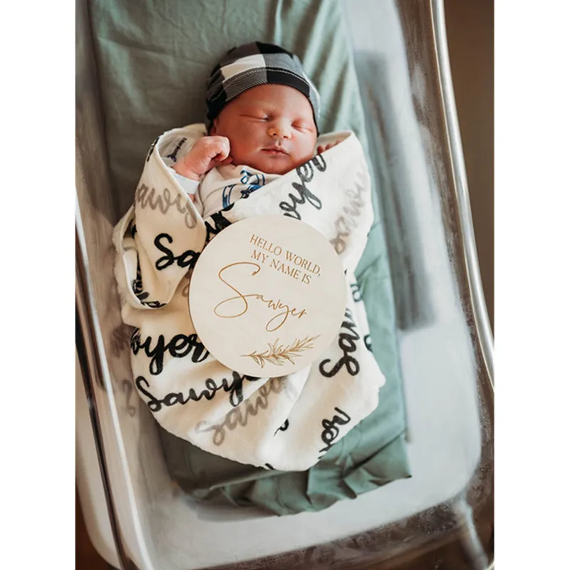 Пользовательские гравировка на дереве имя ребенка знак Привет меня зовут