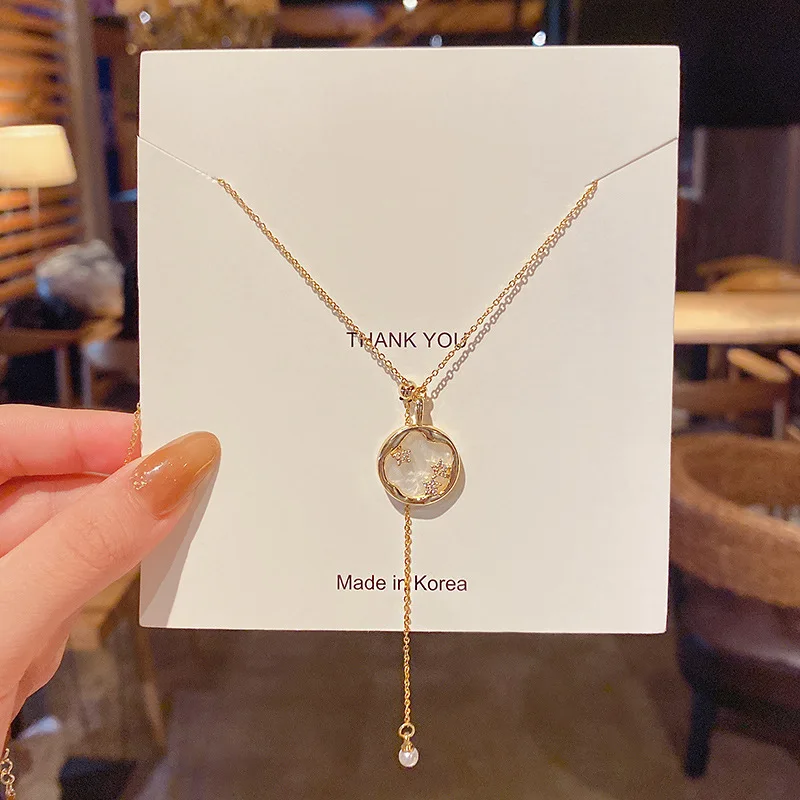 

Fashion Round Star Stainless Steel Necklace For Women Exquisite Gold Color Choker Pendant Necklace Neck Chain Jewelry Gift New
