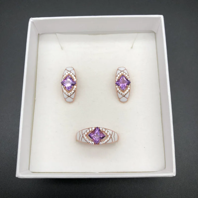 JEWELRY SET Tbj натуральный бразильский аметист, ювелирный набор, серьги, кольца, серебро 925 пробы, хорошее ювелирное изделие для женщин, лучший подарок - Цвет камня: JEWELRY SET