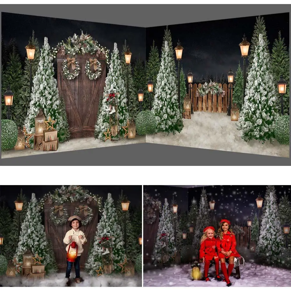 

Рождественские ретро деревянные двери фотографии фоны снег ночь сосна дерево декор дети портрет фотосессия фон фотостудия