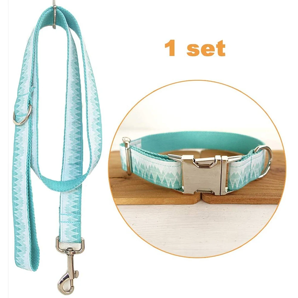Тканевый ошейник для собак регулируемый поводок с принтом Зеленая гора стильный
