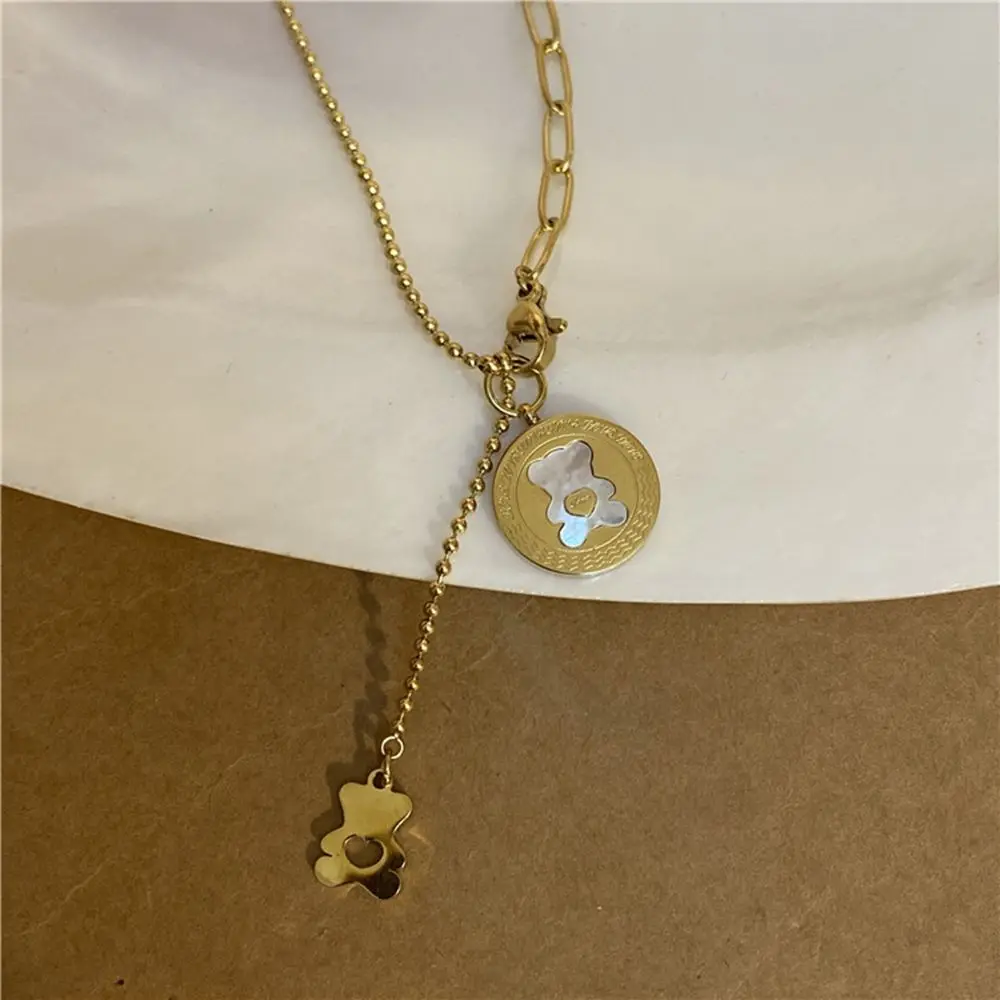 Женское ожерелье с подвеской в виде медведя из титановой стали