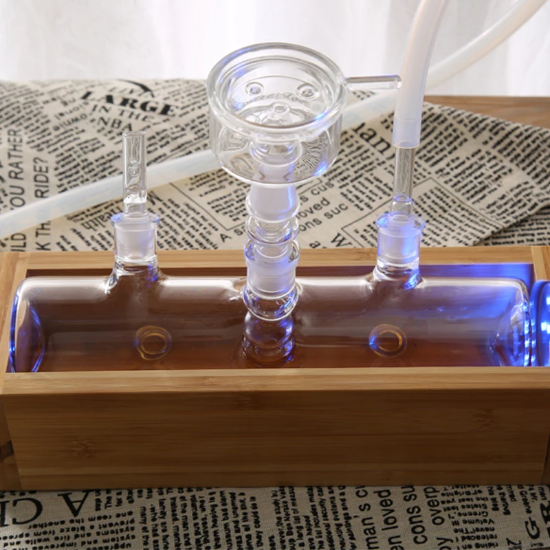 Кальян HY MP5 стеклянный бак chicha с деревянной бамбуковой коробкой основание