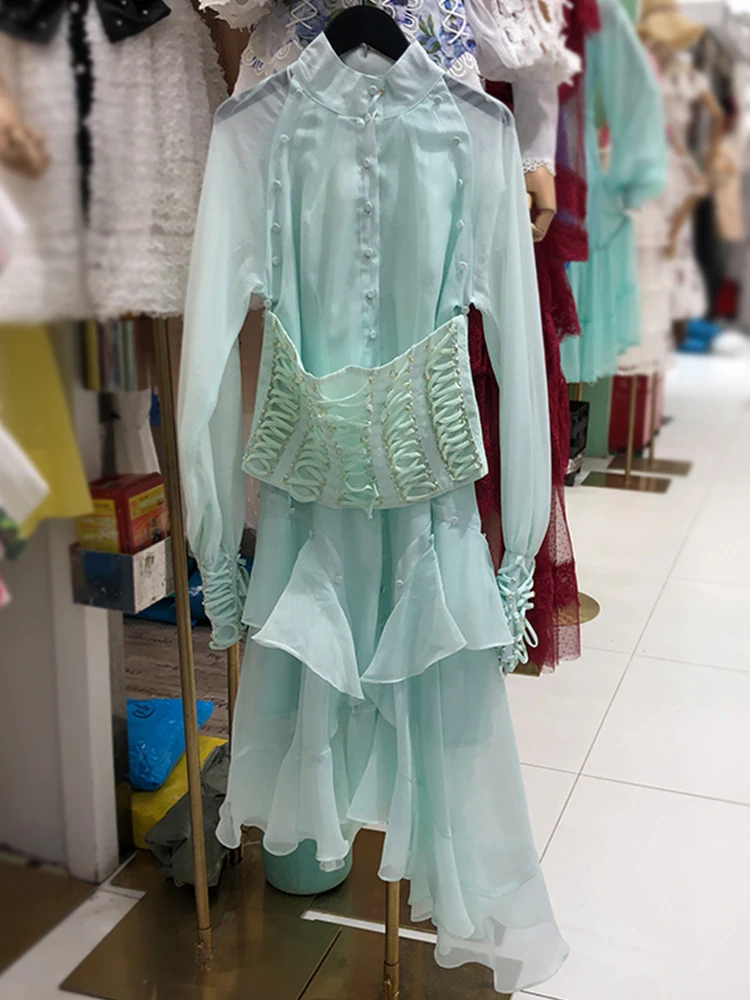 

Big brand heavy craft chiffon printing women's pleated dress 2020New women's dress autumn irregular swing dress XL