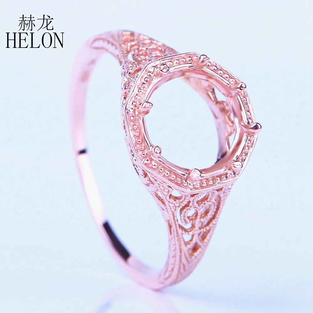 

HELON Solid 10k Rose Gold Art Nouveau Vintage Trendy Jewelry Engagement Wedding Semi Mount Ring Setting Fit Round Cut 7.5mm