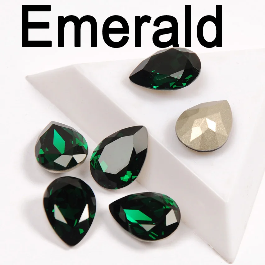 Emerald CTPA3bI Colorful Crystal Drop Shape Loose or With Strass Rhinestones Sew On Glass Stones DIY Crown Jewelry Ring Pendant Dress - Цвет: Emerald