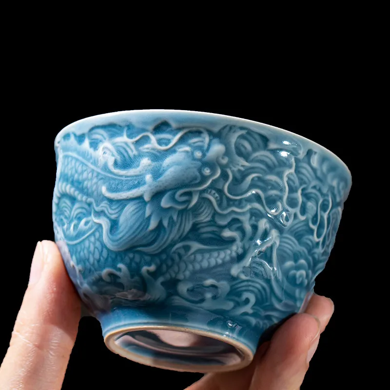 

Ручной работы рельеф Керамика Чай чашка с чашкой благоприятный Дракон чашки для чайной церемонии кунг-фу Чай стакана воды бытовой мастер ча...