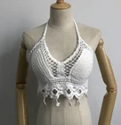 Летние праздничные пляжные майки, женский сексуальный топ с кисточками, Женский пикантный бикини с кисточками, женский топ-бикини с бретелькой через шею