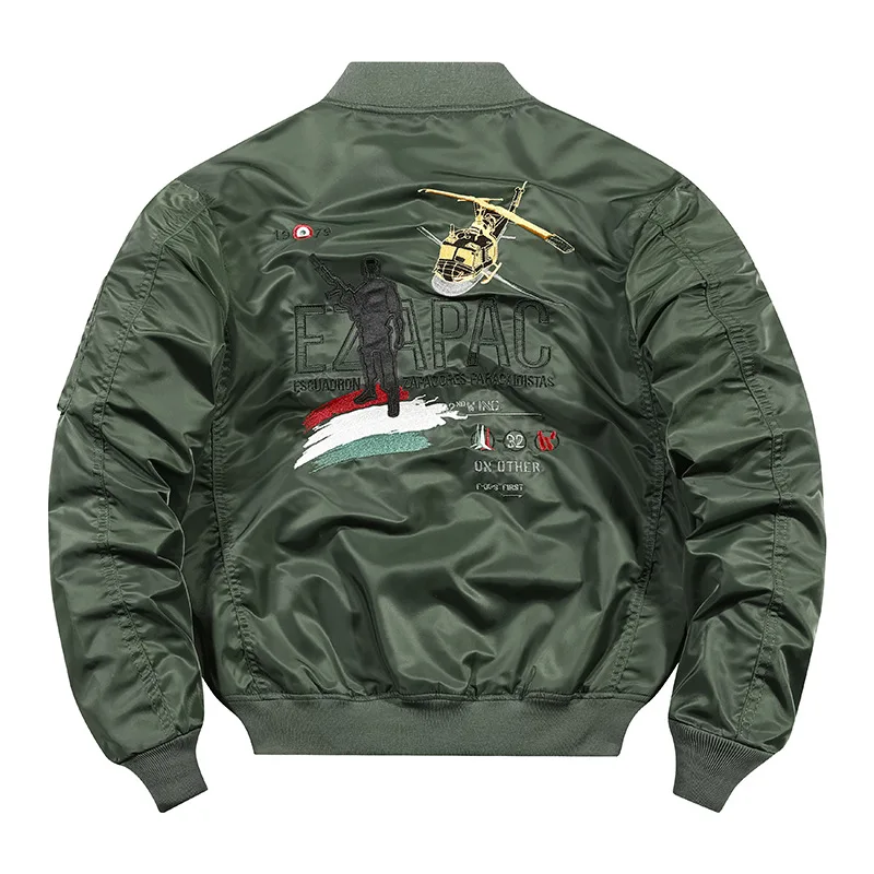 Мужская куртка-бомбер с вышивкой черная армейская в стиле хип-хоп куртка-пилот