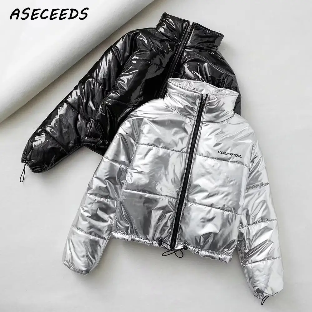 2019 зимняя Светоотражающая куртка Женская бомбер кавайная модная пуховик теплые