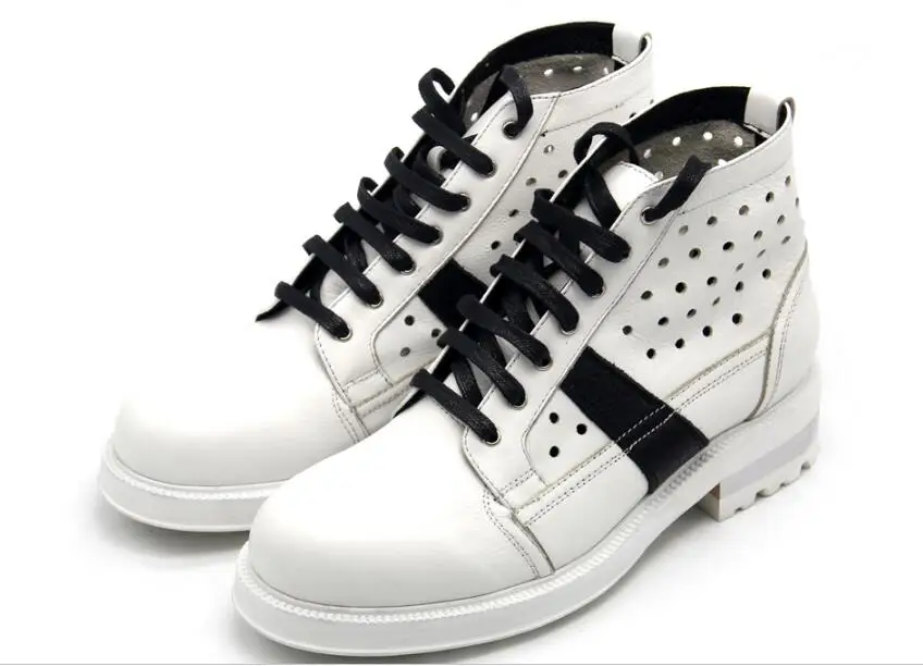 Мужские классические ботинки из натуральной кожи на шнуровке с круглым носком |