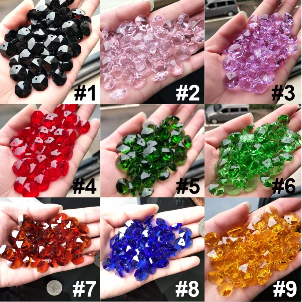 

10PC Crystal AB Glass Art Lamp Prism Chandelier Chain Part DIY Octagon Bead Ornament 14MM DIY Spacer Connector