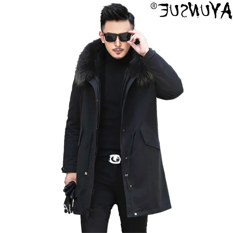 

Winter fast - men's jacket, natural leather jacket, raccoon collar, coat, wool lining