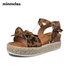 Сандалии MInmclas женские на платформе, леопардовые Эспадрильи с бантом, толстая подошва, летняя обувь, 2021
