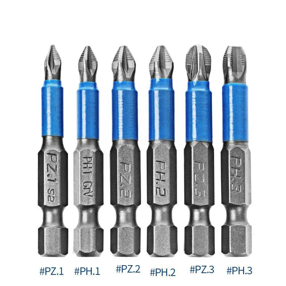 

6pcs/set Non Slip Cross Head Screwdriver Bit Set 50mm Pz3 Ph1 Screwdriver Ph3 Pz2 Bits Grade Metal Electric Pz1 Kit S2 Ph2 K9B0