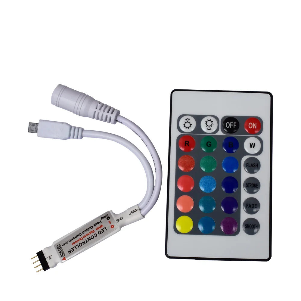 

Mini RGB LED Controller 4 pin 24 Keys DC 5V 12V Dimmer IR Wireless 4pin Remote Control for SMD 2835 5050 RGB tape strip Lights