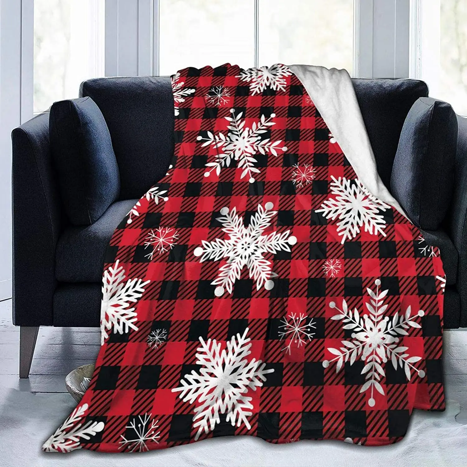 

Фланелевое пушистое полностью Флисовое одеяло Рождественская Снежинка, красное, черно-белое, с рисунком буйвола, Королевский размер, плюше...