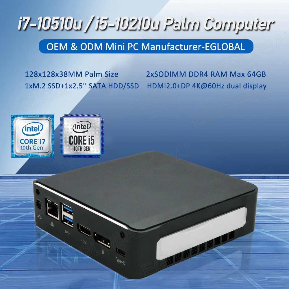 Мини ПК EGLOBAL 10 го поколения i5 10210U i7 10510U 4 9 ГГц Windows Pro 64 ГБ DDR4 SSD игровой компьютер HDMI 2