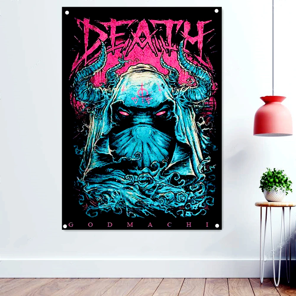 

DEATH Heavy Metal Art Poster Banners Rock Band Flags Macabre Tattoos Art illustration Wall Hanging Bar Cafe Home Decoration