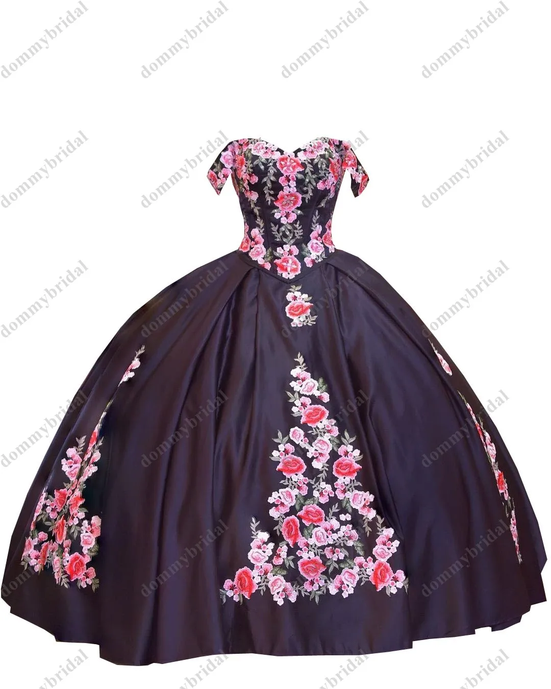 

2023 Romantic 3D Floral Flowers Black Satin Ball Gown Dresses for Quinceanera Sweet 16 Vestido De 15 Anos Birthday Party Dress