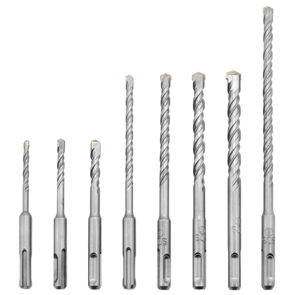 

8pcs Electric Hammer Drill Bit Round Handle Two Pit Two-slot Concrete Through-wall Impact Drill