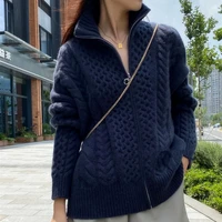 dimi thick high necked cashmere knitted cardigan woman loose thin zipper sweater coat wool coat european station autumn winter