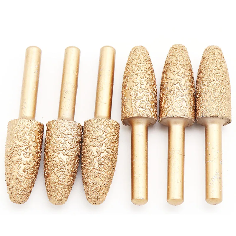 

1pcs 6mm Shank Bullet Vacuum Brazed Diamond Burrs Alloy Grinding Head For Stone Jade Peeling Electric Carving Tool