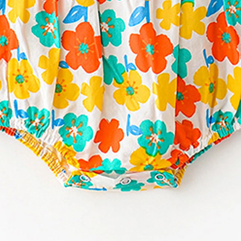 

Baby Girls Floral Rompers New Fashion Infant Baby Cute Bowknot Jumpsuits With Hat Korean Style Toddler Girl Summer One-pieces