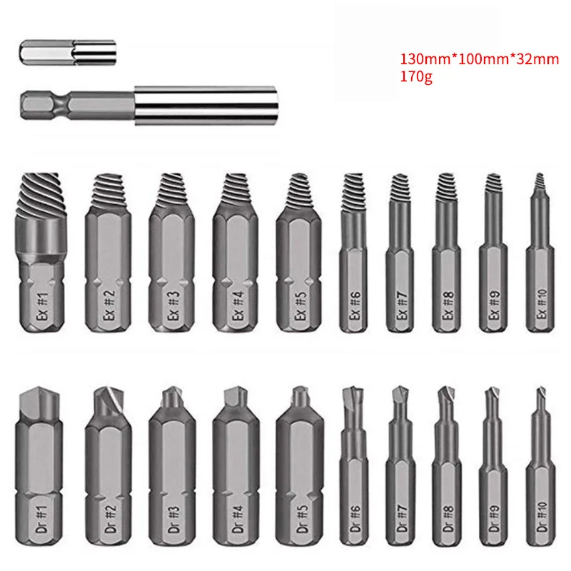

22Pcs/Set Damaged Screw Extractor Remover Set Broken Bolt Easy Out Stripped Drill Bits High Speed Steel Tool Set
