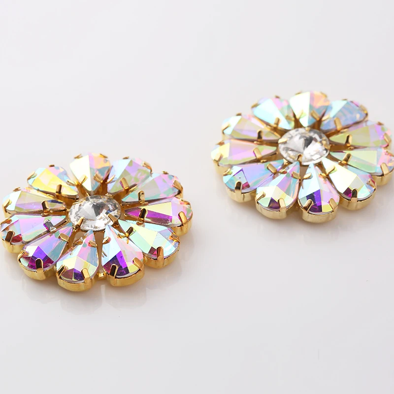 RESEN 3 6 см пластиковые кристаллы AB Стразы аппликация Кнопка Золотая основа