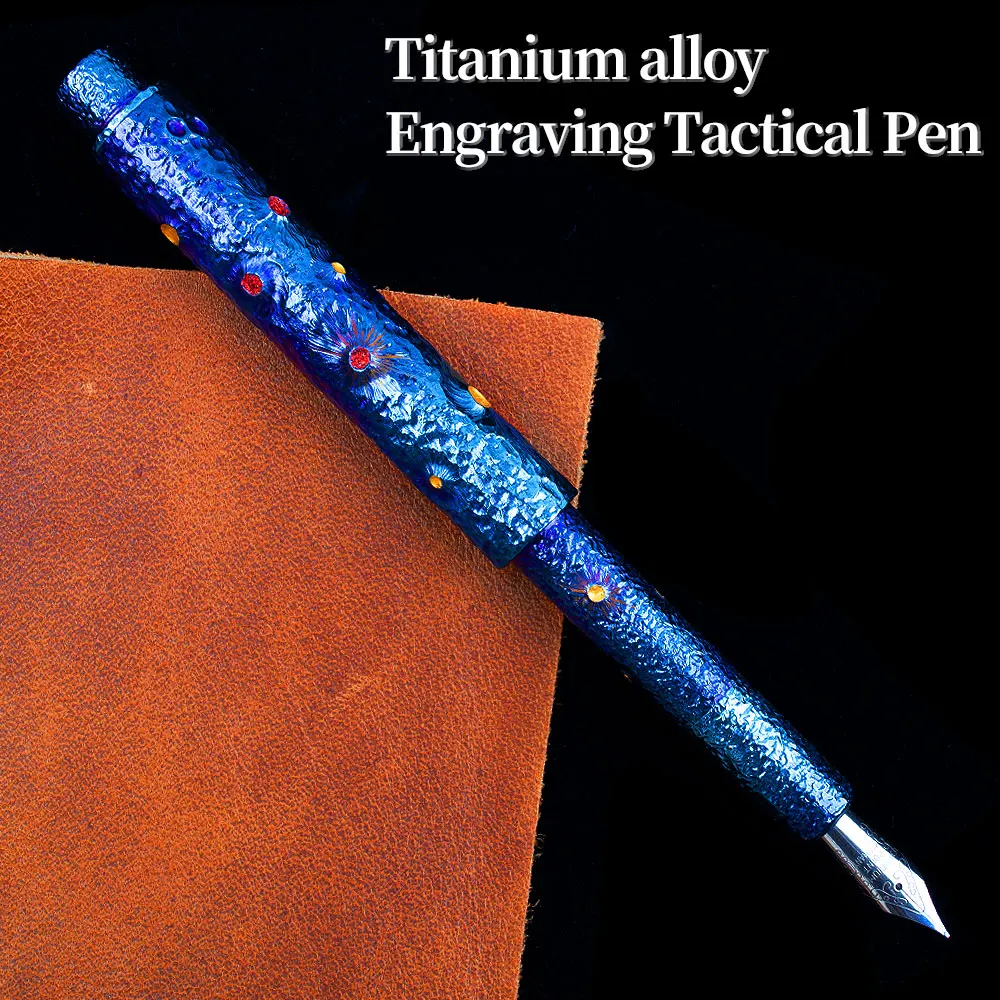 

Titanium alloy hand-carved tactical pen outdoor multi-function self-defense pen birthday gift pen EDC tungsten steel pen