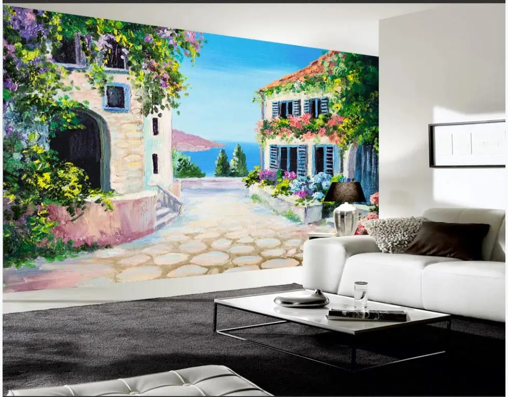 Настенные 3D-обои на заказ живопись маслом в европейском итальянском городке