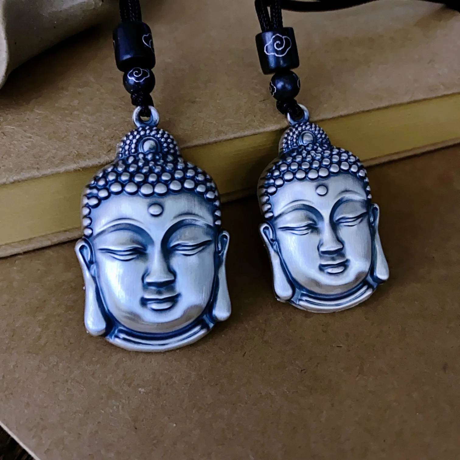 

S999 Sterling Silver Distressed Vintage Buddha Head Pendant Necklace Unisex Tathagata Buddha