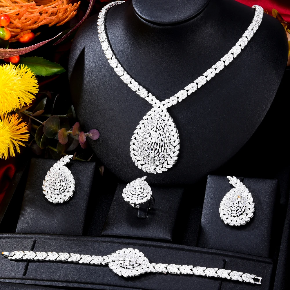 

Siscathyy Arab Wedding Party Jewelry Set For Women Fashion Trend Zircon Gold Color Necklace Earrings Bracelet Rings Accessories