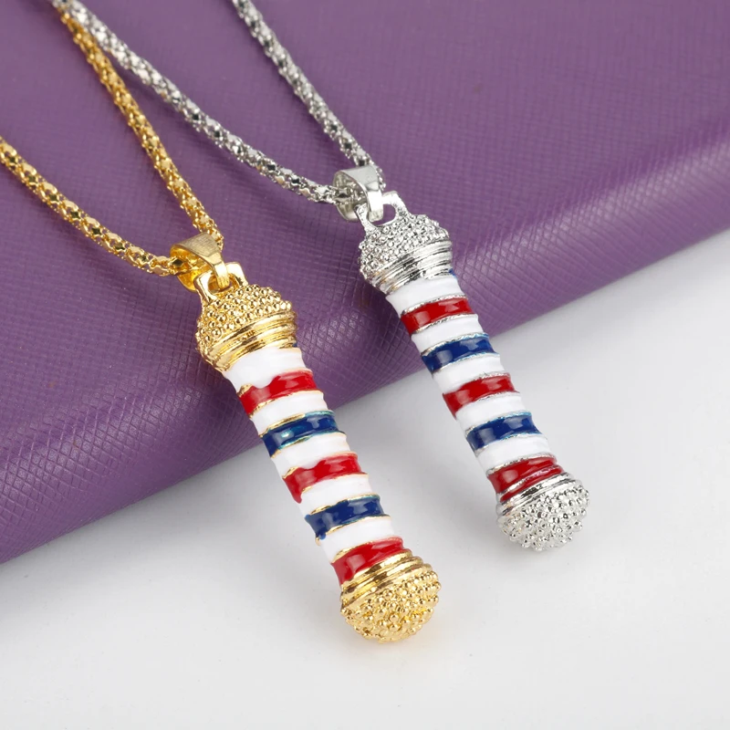 New Shining Chain Barber Shop 3D Barber Pole Pendant Necklace Hip Hop Gothic Cosmetologist Hair Dresser Hairdresser Gift