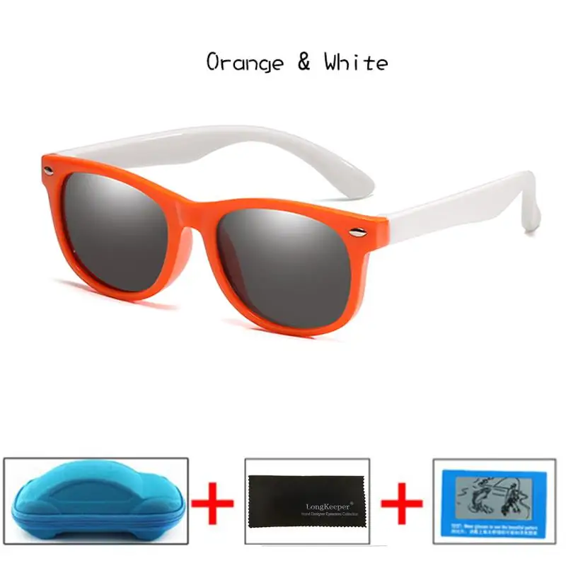 Orange White Поляризационные детские солнцезащитные очки longkeader для мальчиков и девочек, небьющиеся Защитные солнцезащитные очки TR90 UV400 очки с коробками - Цвет линз: Orange White
