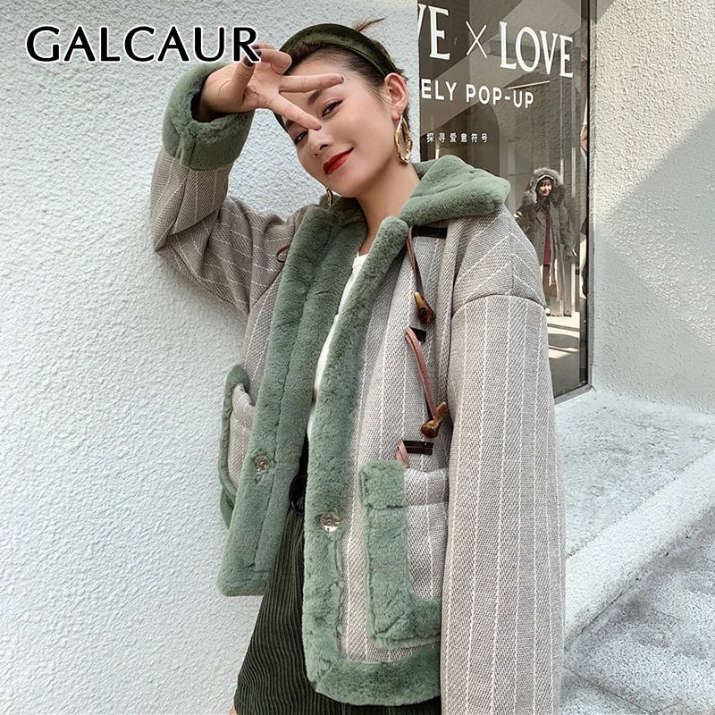 GALCAUR винтажное шерстяное Женское пальто воротник с лацканами длинный рукав