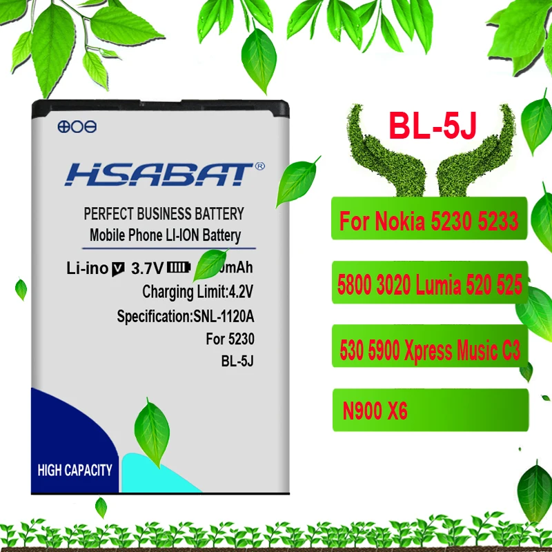 Аккумулятор HSABAT 3200 мАч для Nokia 5230 5233 5800 3020 Lumia 520 525 530 Xpress Music C3 N900 X6|Аккумуляторы